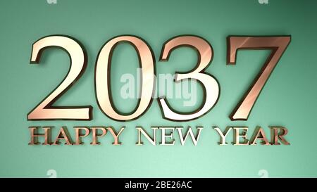 3D Number Year 2037 joyful hopeful colors and white background