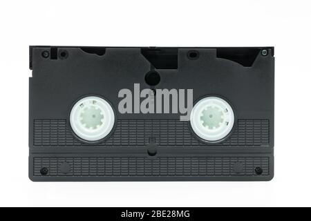 Back view of VHS video tape cassette isolated on white background. Stock Photo