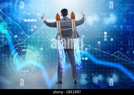 The man with jet pack in business concept Stock Photo