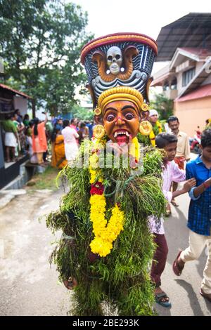 traditional kummatti folk dance performers during onam celebration,thrissur,kizhakkumpattukara kummatti,kerala,onam festival,india,pradeep subramanian Stock Photo