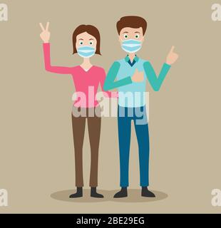Couple wearing protective Medical mask for prevent Covid-19 virus Stock Vector