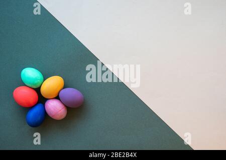 colorful easter eggs in a basket Stock Photo
