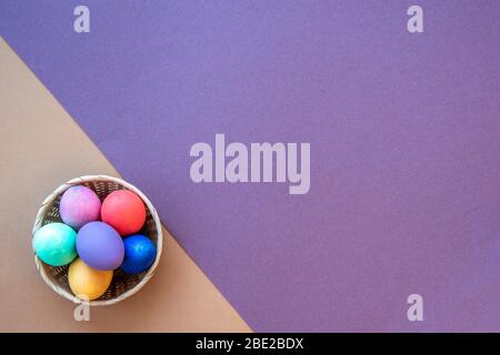 colorful easter eggs in a basket Stock Photo