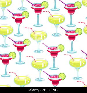 Cocktails with lime slices, alcoholic beverages seamless pattern Stock Vector