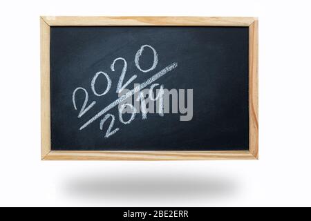 2020 chalk letter on black board on white background Stock Photo
