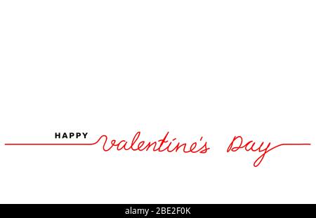 Happy Valentine s day minimal vector lettering design. One, continuous line drawing, background, banner. Stock Vector