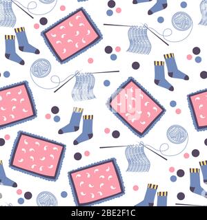 Knitting production and hobby on free time seamless pattern Stock Vector