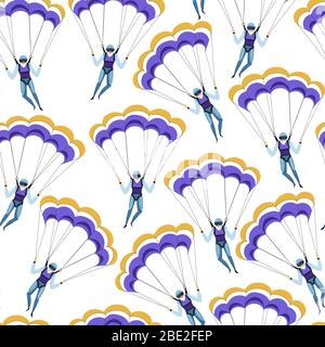 Parachute jumping extreme sports or hobbies seamless pattern Stock Vector