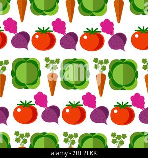 Vegetables cabbage and carrot, tomato and beetroot seamless pattern Stock Vector