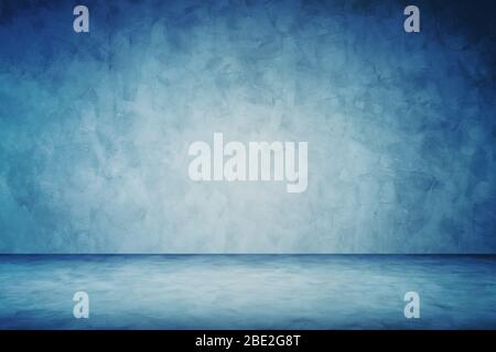 dark blue grunge cement wall studio background Stock Photo