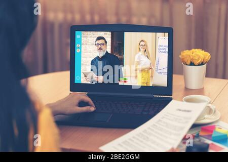 Business team in video conference smart working from home Stock Photo