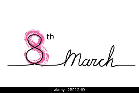 8th of march. Calligraphy, lettering, simple, minimalistic one, continuous line drawing text. Stock Vector