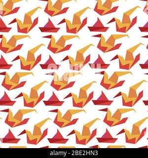 Origami hobby, crane and paper boat seamless pattern Stock Vector