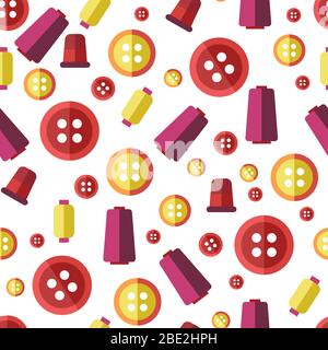 Sewing buttons and threads, tailor or atelier seamless pattern Stock Vector