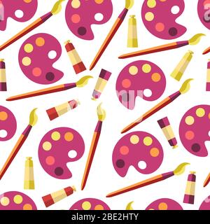 Palette for colors mixing, painting brushes seamless pattern Stock Vector