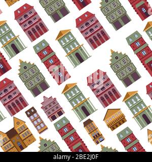 Buildings of old town, antique architecture seamless pattern Stock Vector
