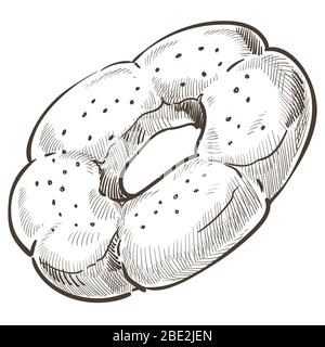 Bakery shop product, baked sweet bun monochrome sketch Stock Vector