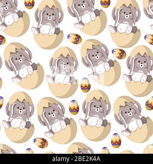 Easter bunny with long ears sitting in egg Stock Vector