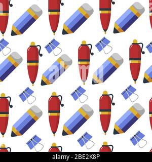 Pen and pencil with clip, stationery seamless pattern Stock Vector