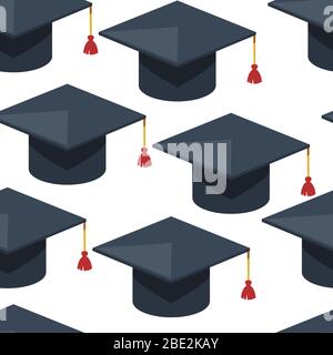 Graduation hat with tassel, alumni cap seamless pattern Stock Vector