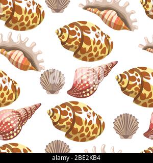 Seashell and conches, sea and ocean seamless pattern Stock Vector