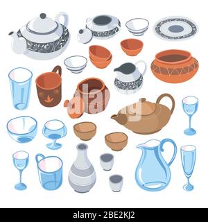 Tableware for serving dishes for guests, kitchenware set Stock Vector