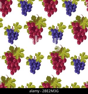 Ripe grapes bunches, seamless pattern of fresh branch Stock Vector