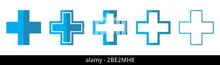 Medical cross vector icons. Set of Medicine signs on white background. Vector illustration. Blue emergency symbols Stock Vector