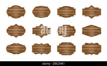 Set of wooden boards. Wooden labels, signboards, banners collection Stock Vector