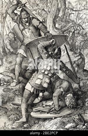 'La mort d'Ernest II de Souabe (1010-1030) lors d'une bataille contre l'eveque de Constance, Allemagne' (The death of Ernest II, Duke of Swabia in Con Stock Photo