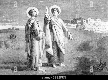 Representation des apotres saint Simon le zelote (ou le cananeen) et saint Jude Thaddee (Simon the Zealot or Simon Kananaios or Simon Cananeus and Jud Stock Photo