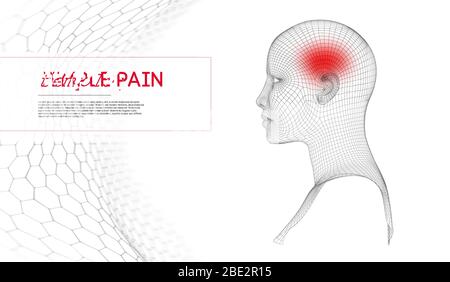 Beautiful woman suffering from headache in temples. Medical vector background. Stock Vector