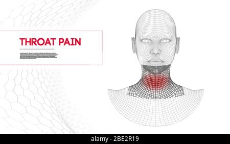 Influenza and cold sick concept vector illustration. Woman swallow winter pain. Throat ache or thyroid problem. Angina concept with red gradient. Stock Vector