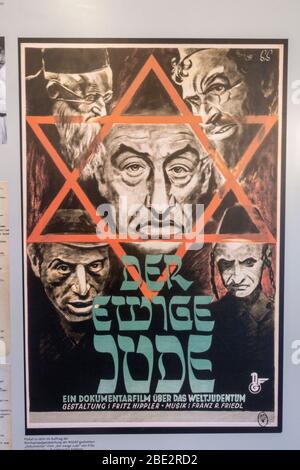 Film poster for 'Der Wewige Jude' ('The Eternal Jew') 1940 propaganda film, Documentation Center Obersalzburg, Obersalzburg, Bavaria, Germany. Stock Photo