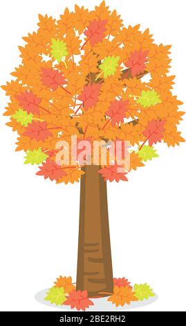 Autumn Tree. Vector illustration of yellow red coloured leaves. Stock Vector
