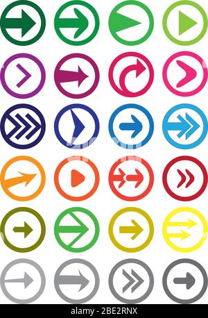Vector icon set of arrow in different shapes and sizes in circles Stock Vector
