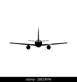 Airplane silhouette, black and white minimalism vector illustration logo, symbol for travel and transport Stock Vector