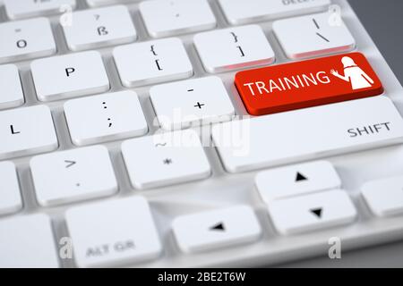 Eine handelsuebliche graue Tastatur mit einer hervorgehobenen Sondertaste: 'Training' Stock Photo