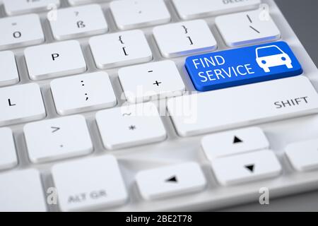 Eine handelsuebliche graue Tastatur mit einer hervorgehobenen Sondertaste: 'Find Service' Stock Photo