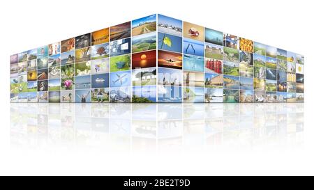 A futuristic video wall with 100 screens Stock Photo