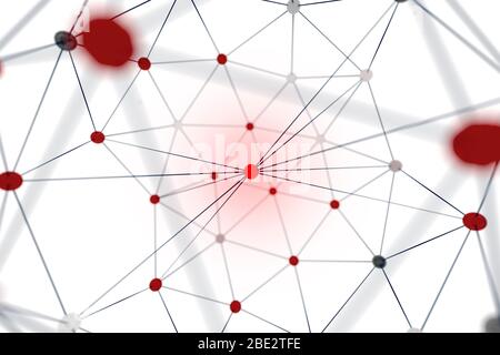 3d rendering of a network with a red center Stock Photo
