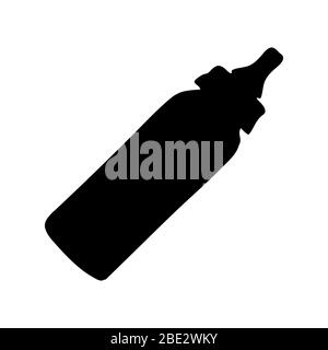 Baby's feeding bottle with teat, black minimalist flat vector illustration icon, symbol for newborn, baby, childhood and motherhood Stock Vector