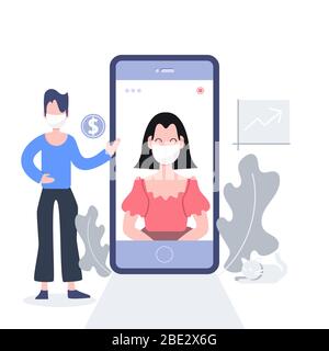 Work from home stay at home teleconference for business locked down. People wearing mask. Covid-19 coronavirus outbreak concept. Flat design abstract Stock Vector