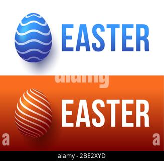 Modern trendy colorful typography Happy Easter on a background of easter eggs. 3D realistic lettering for the design of flyers, brochures, leaflets, p Stock Vector