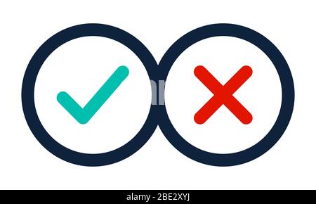 Thin line check mark icons. Green tick and red cross checkmarks flat line icons set. Vector illustration isolated on white background Stock Vector