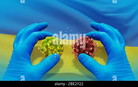 Medical virus molecular concept with flag of Ukraine. 3D illustration. Stock Photo