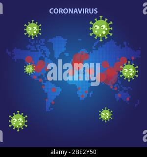 World map coronavirus covid-19 pandemic outbreak abstract vector blue tone background. Health care and medicine crisis Stock Vector