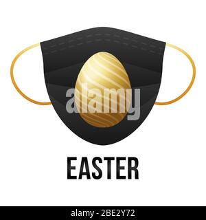 Realistic golden Easter egg with medical disposable mask on white background Stock Vector