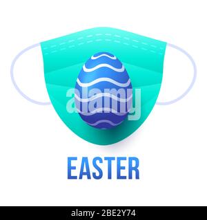 Realistic colorful Easter egg with medical disposable mask on white background Stock Vector