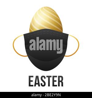Realistic golden Easter egg with medical disposable mask on white background Stock Vector